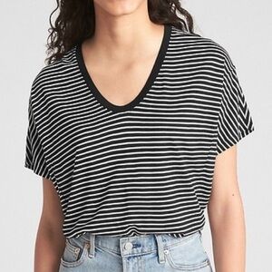 Gap Women M Stripe Pure Rayon Jersey Knit U-Neckline Short Dolman Sleeve T-Shirt